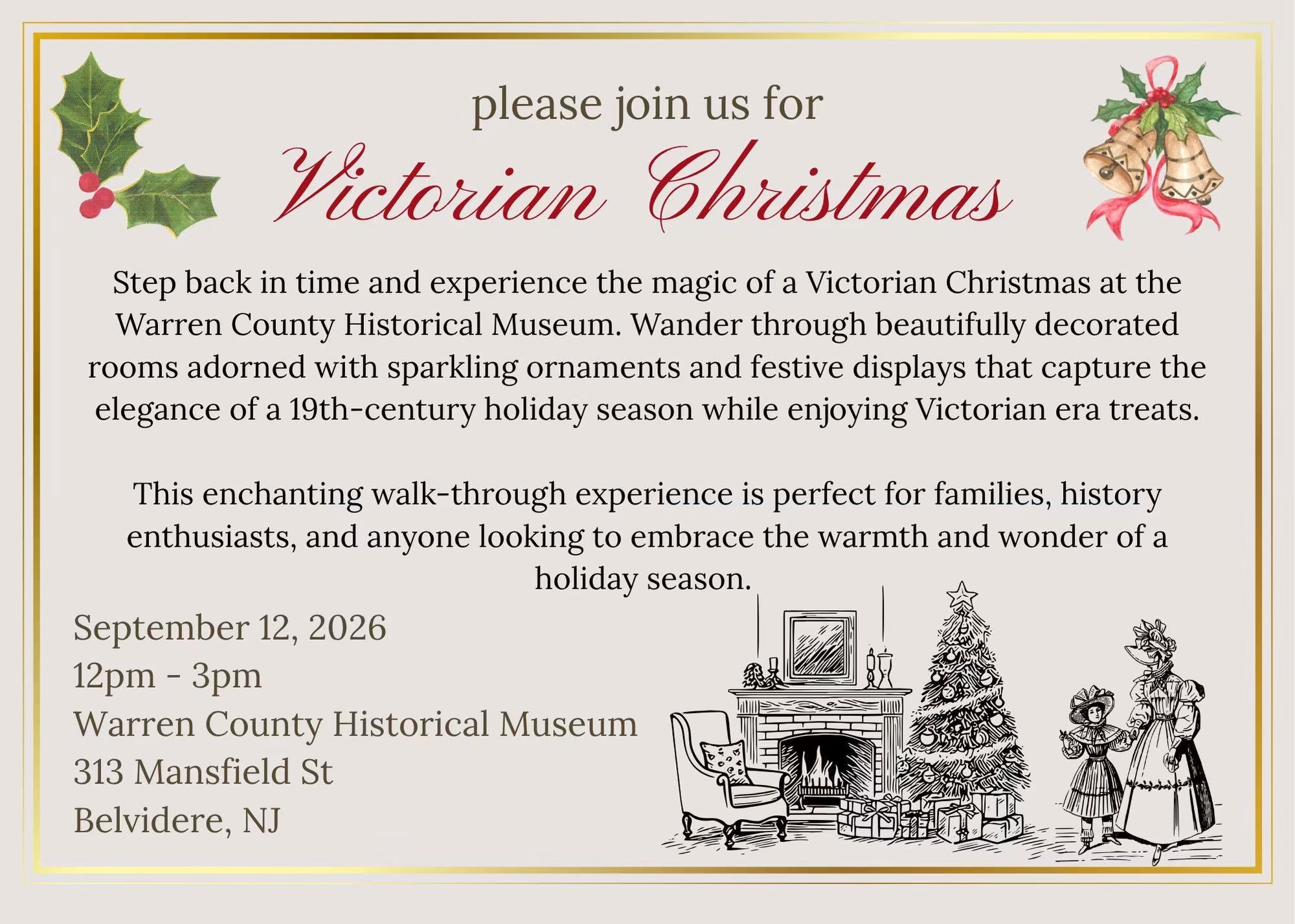 Flyer for Victorian Christmas on September 12th, 2026.